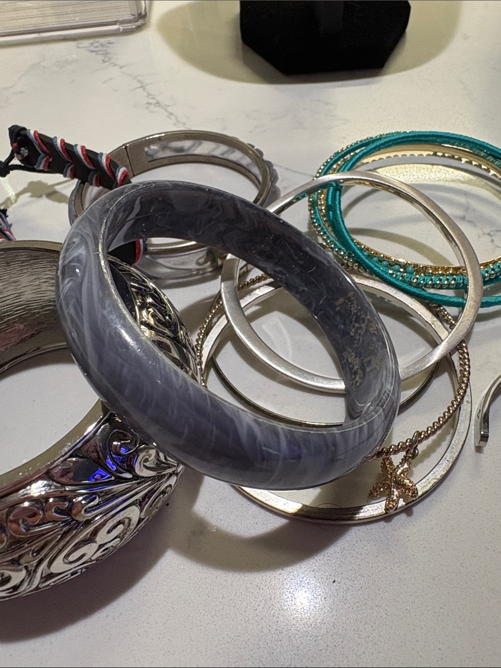 Mixed Womens Bangle and Bracelet Set - Turquoise, Silver, Gold - Picture 2 of 8